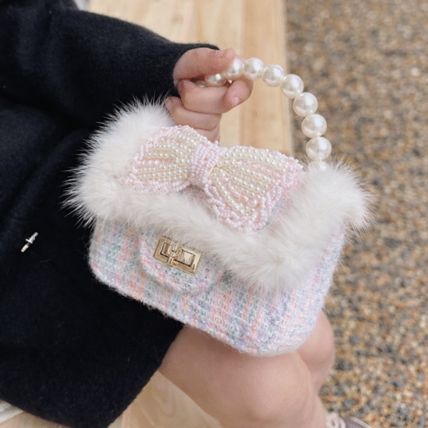 Pearl Bow Faux-Fur Mini Bag