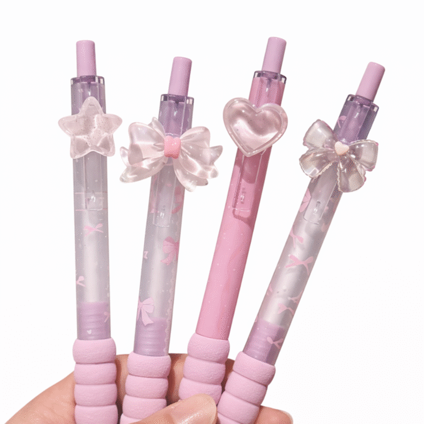 Pink Crystal Charm Gel Pen Set (4-Piece)