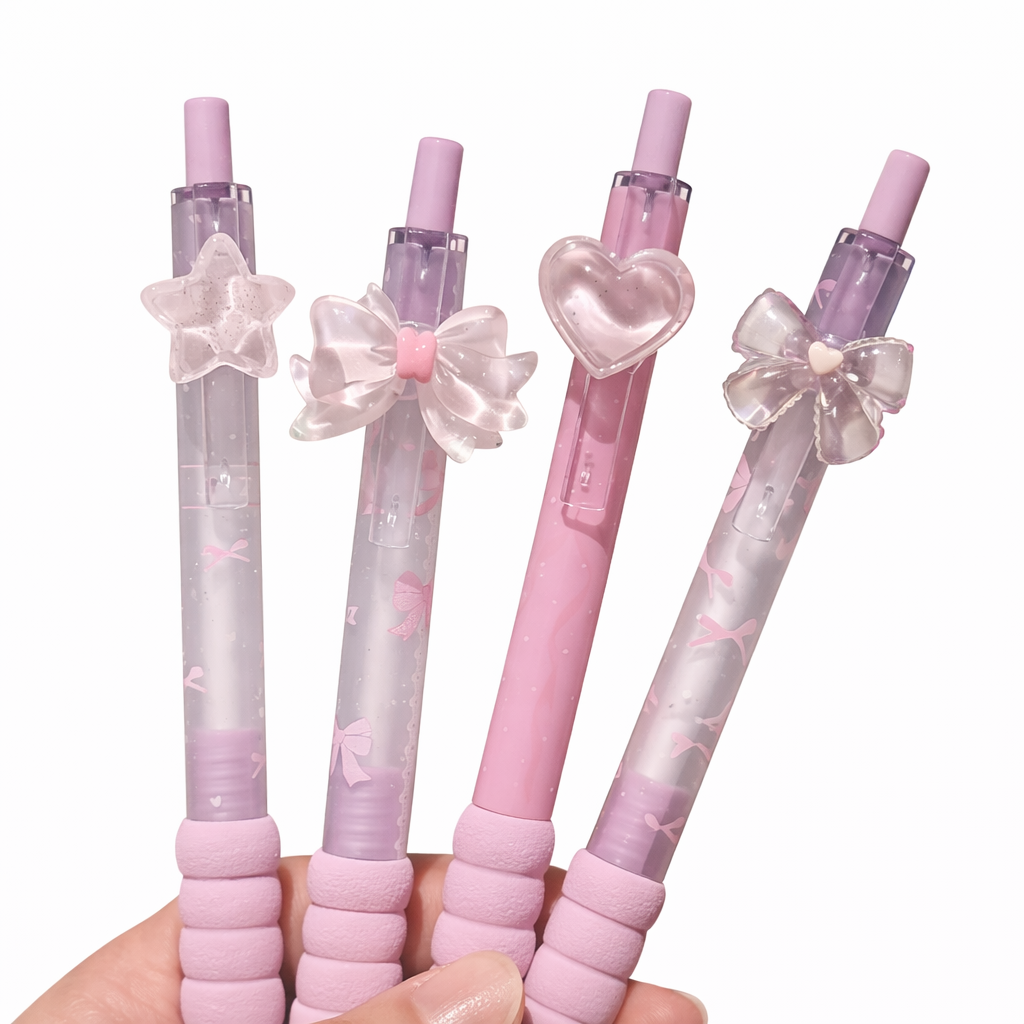 Pink Crystal Charm Gel Pen Set (4-Piece)