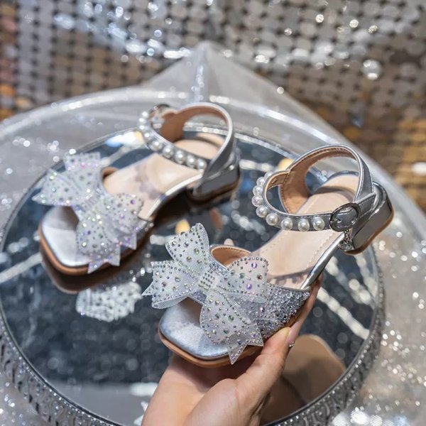 Silver Crystal Bow Princess Sandals