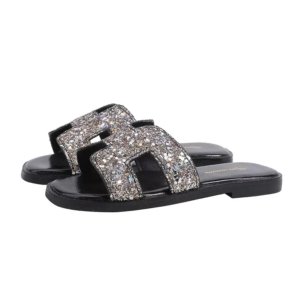 Silver Glitter Luxe Slide Sandals
