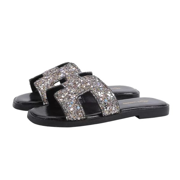 Silver Glitter Luxe Slide Sandals