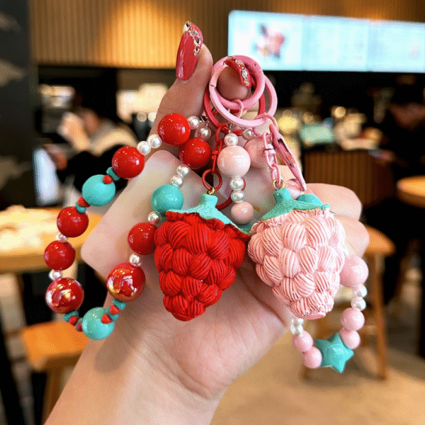 Strawberry Charm Keychain – Pink & Peach Edition