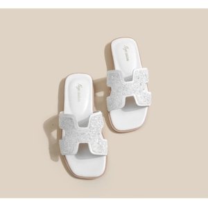 White Glitter Luxe Slide Sandals