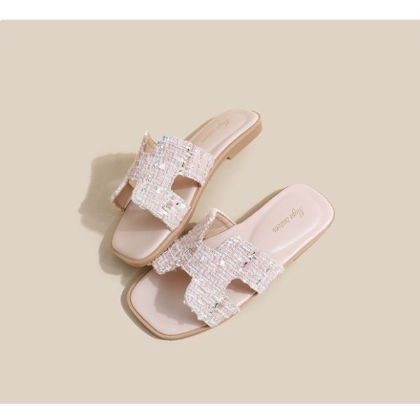 Cream Glitter Luxe Slide Sandals