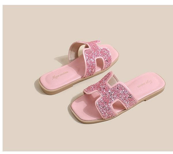Pink Glitter Luxe Slide Sandals