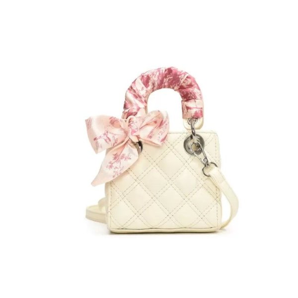 Cream Mini Quilted Bow Crossbody Bag