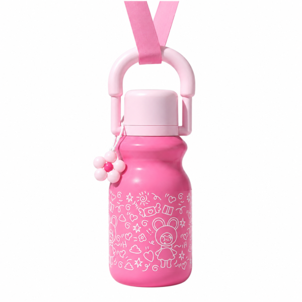 1L Kids Insulated Water Bottle with Carry Strap -Pink