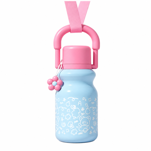 1L Kids Insulated Water Bottle with Carry Strap -Blue