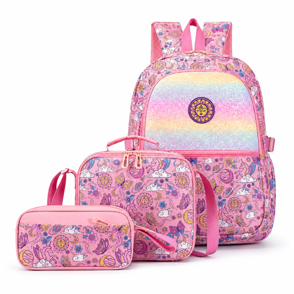 3-Piece Kids School Backpack Set with Lunch Bag & Pencil Case -Pink