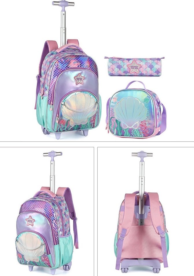 3-Piece Mermaid Rolling School Backpack Set with Trolley2