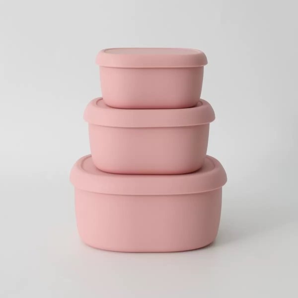 3-Piece Silicone Food Storage Container Set (200ml, 300ml & 600ml) -Purple