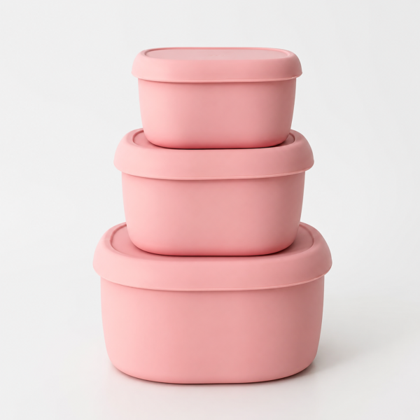 3-Piece Silicone Food Storage Container Set (200ml, 300ml & 600ml) -Pink