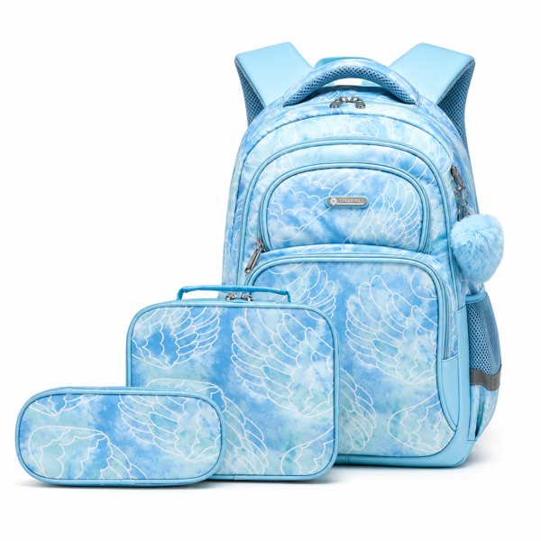 Angel Wings 3-Piece School Backpack Set – Sky Blue