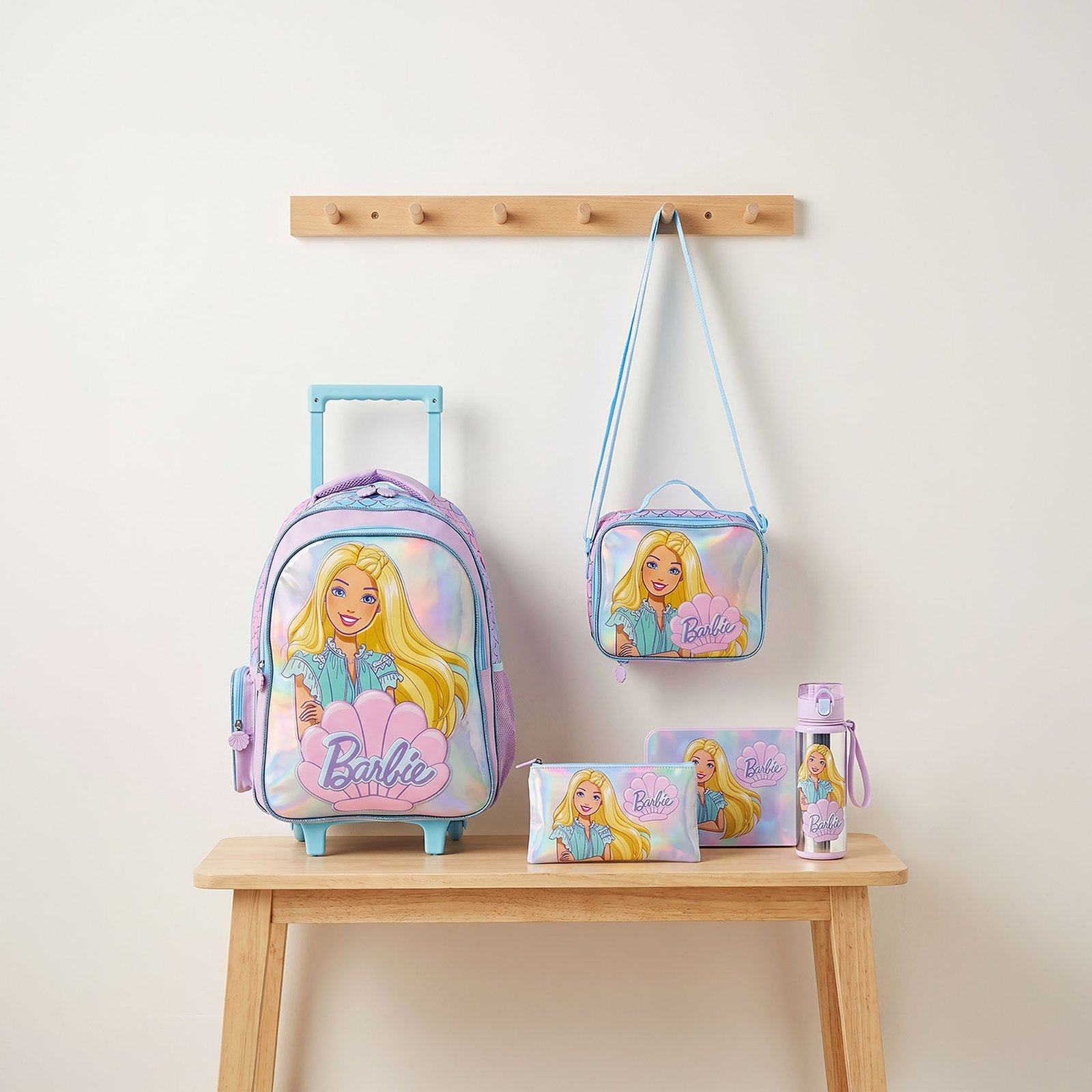 Barbie Mermaid Print 5-Piece School Trolley Bag Set1