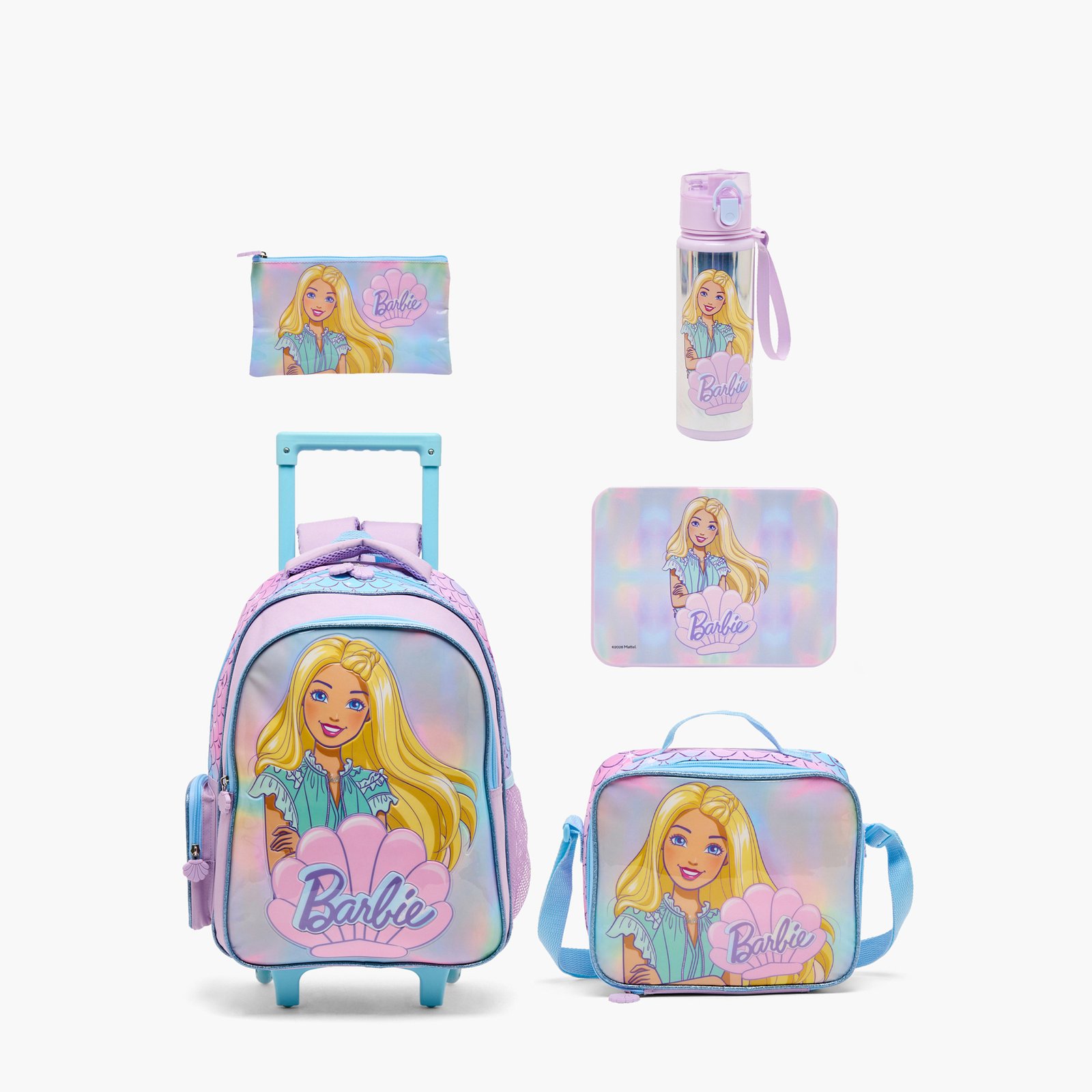 Barbie Mermaid Print 5-Piece School Trolley Bag Set2