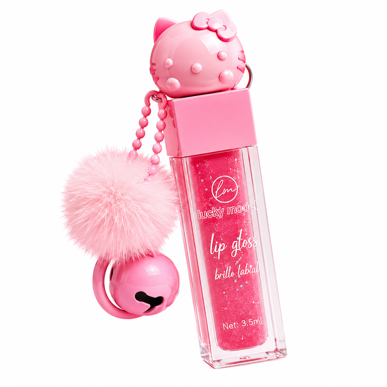 Cute Kitty Pom Pom Lip Gloss Keychain1
