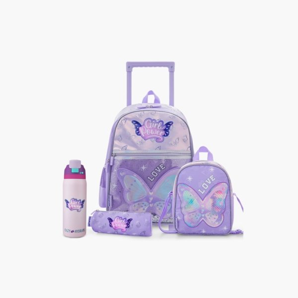 Eazy Kids Trolley School Bag & Pencil Bag with SS Bottle & Lunch Bag
