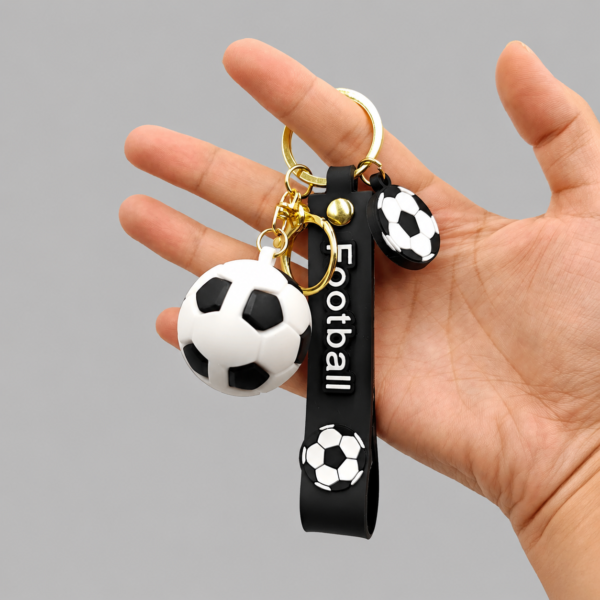 Football Silicone Keychain with 3D Soccer Ball Charm -Black