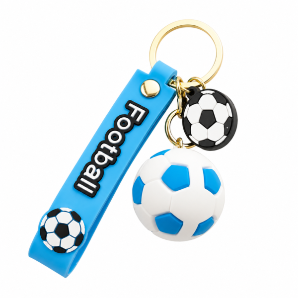 Football Silicone Keychain with 3D Soccer Ball Charm -Blue