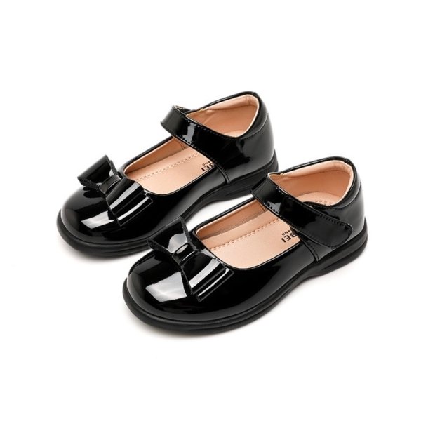 Girls’ Patent Black Bow School Shoes