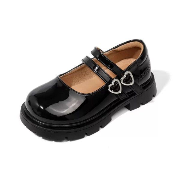 Girls’ Patent Heart Strap School Shoes