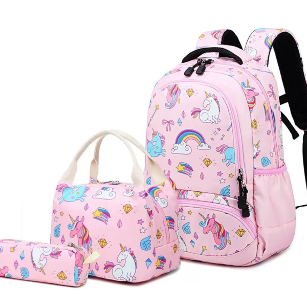 Girls’ Unicorn Dreams 3-Piece School Backpack Set – Plush Pink