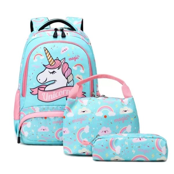 Girls’ Unicorn Magic 3-Piece School Backpack Set – Mint Blue