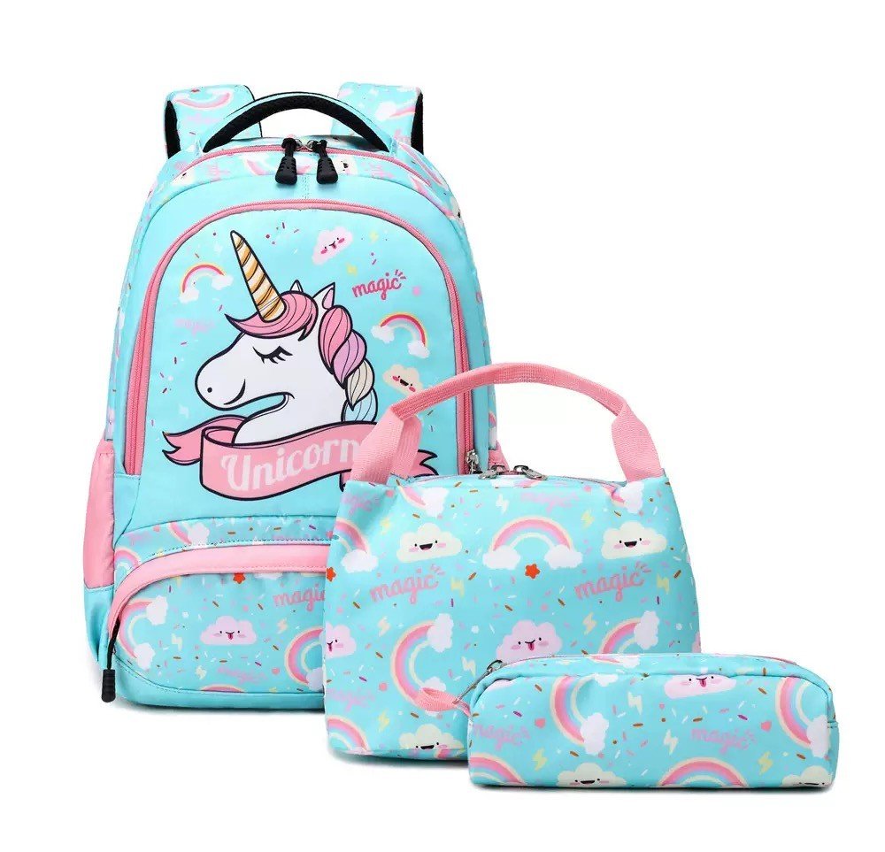 Girls’ Unicorn Magic 3-Piece School Backpack Set – Mint Blue