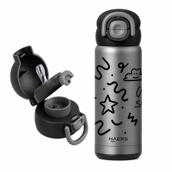 Black HAERS Kids Insulated Straw Bottle – 600ml