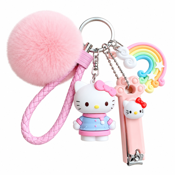Hello Kitty Pom-Pom Multi-Charm Wristlet Keychain with Nail Clipper