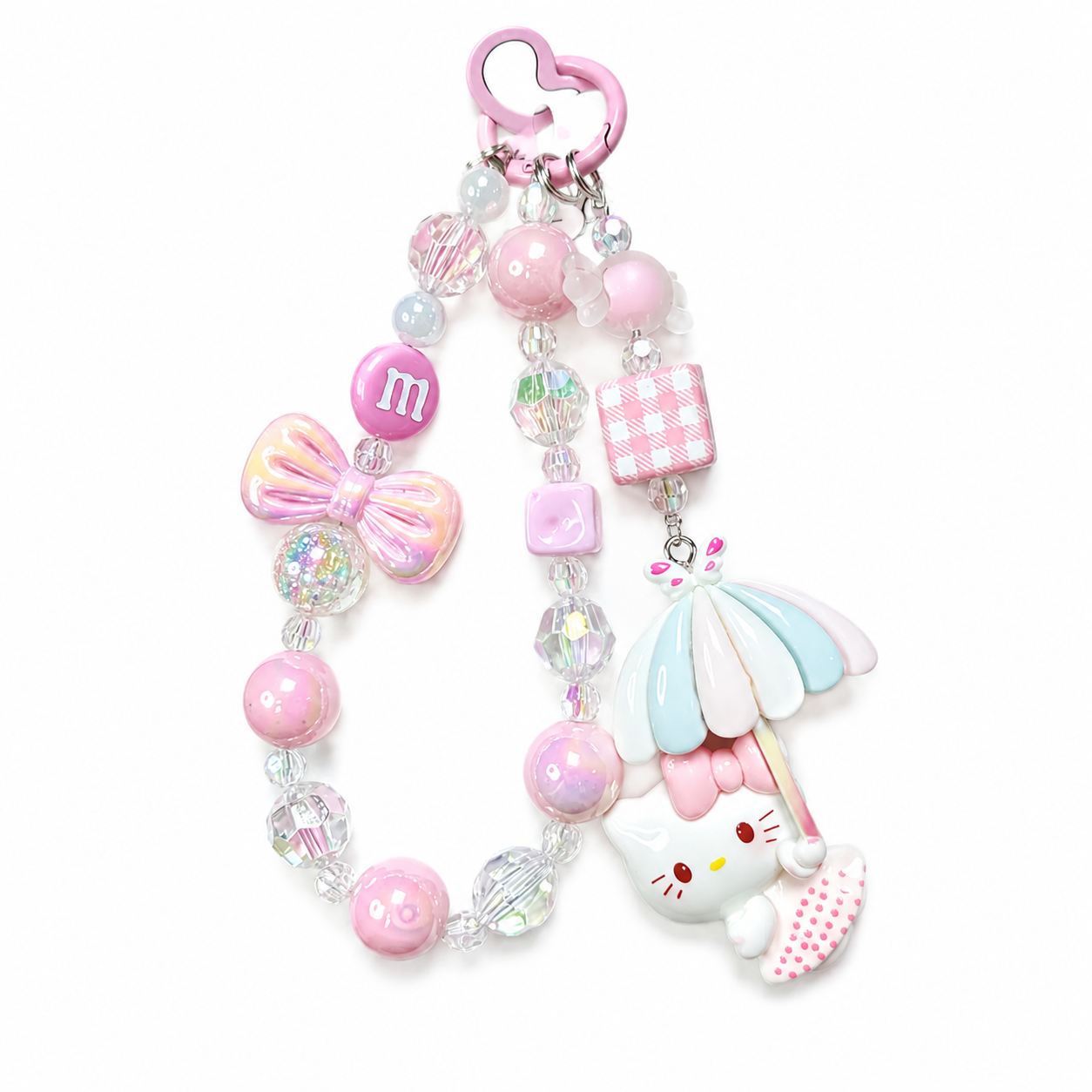 Hello Kitty Umbrella Beaded Charm Keychain