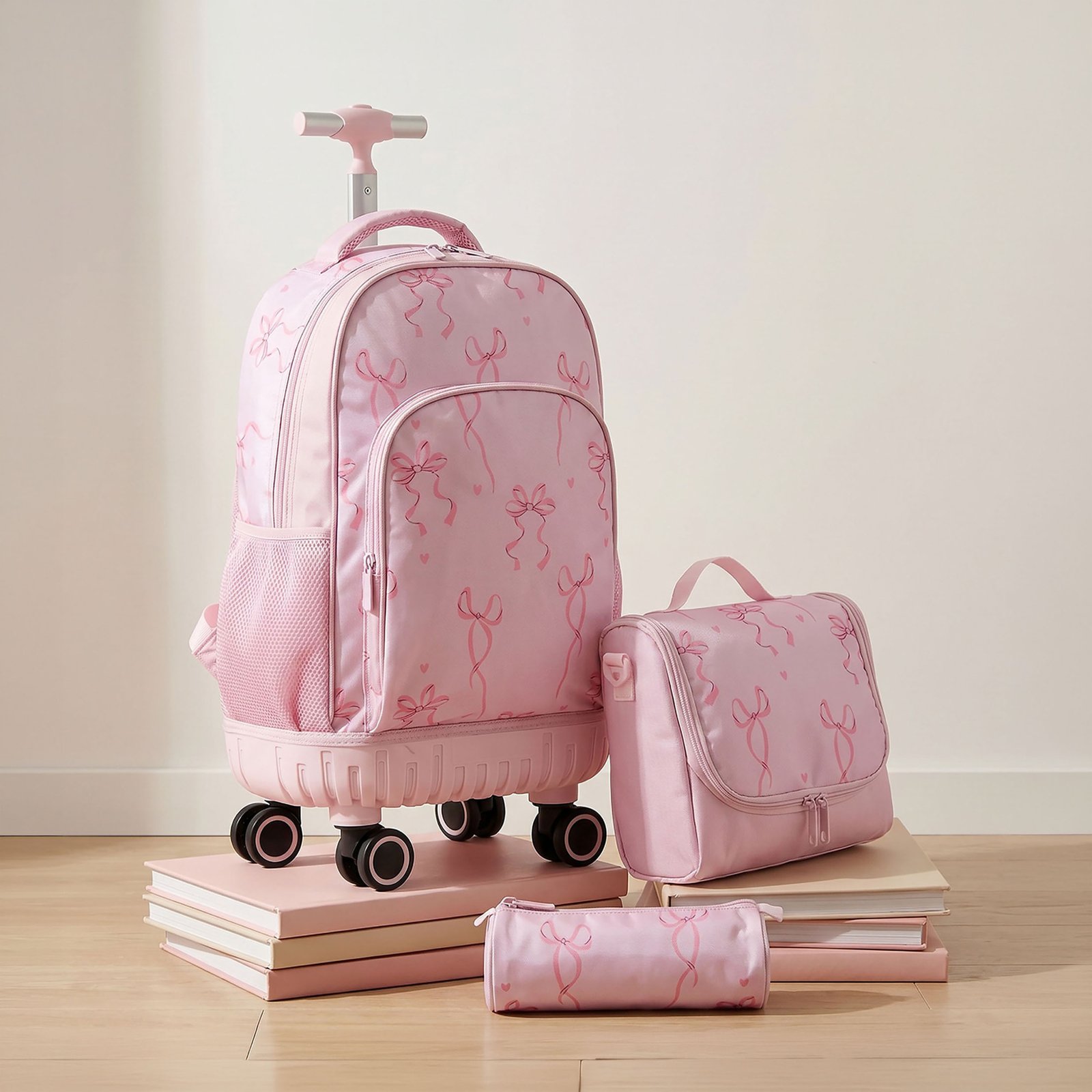 Juniors Bow Print 3-Piece School Trolley Bag Set1