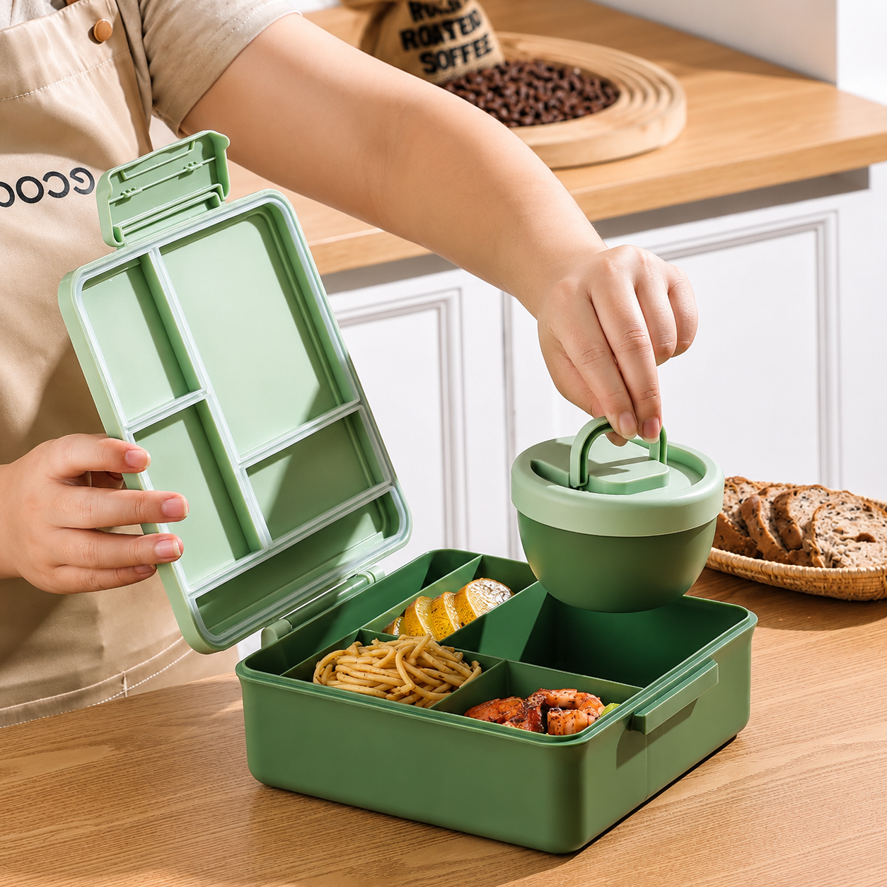 Kids 5-Compartment Lunch Box with Soup Bowl – 1800ml1