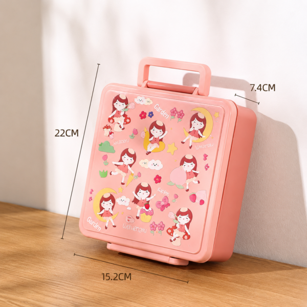 Pink Kids 5-Compartment Lunch Box with Soup Bowl – 1800ml