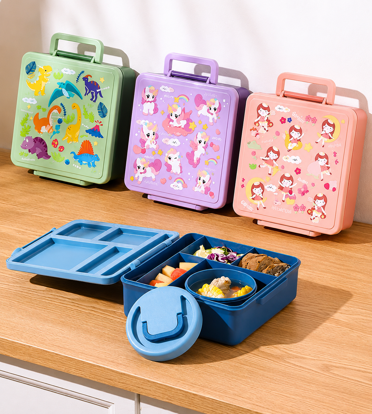 Kids 5-Compartment Lunch Box with Soup Bowl – 1800ml7