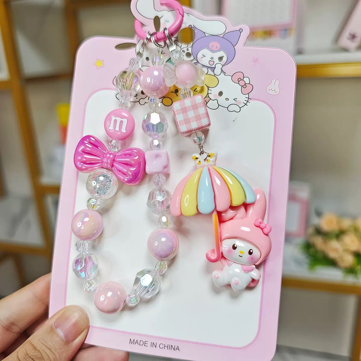 My Melody Rainbow Umbrella Beaded Charm Keychain1