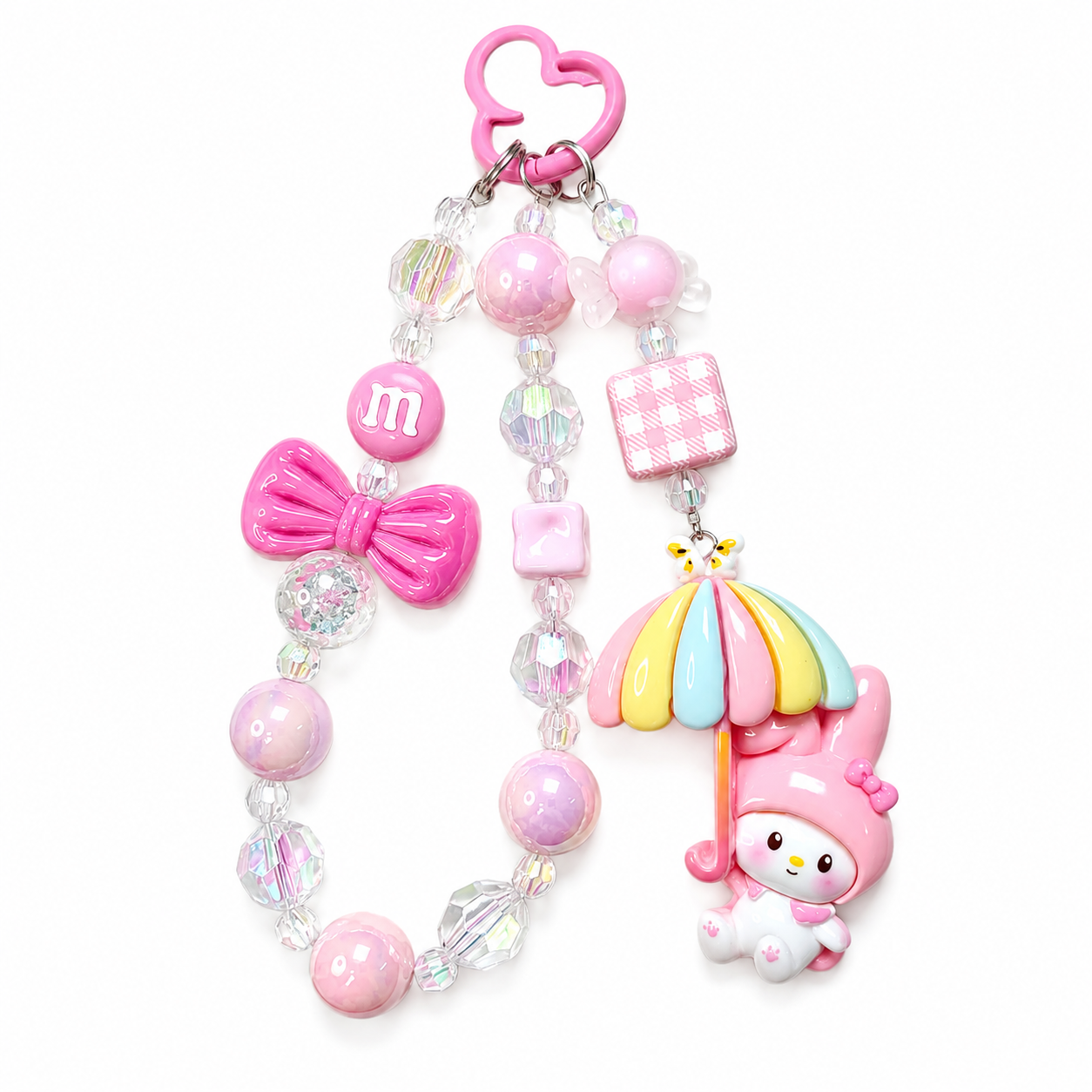 My Melody Rainbow Umbrella Beaded Charm Keychain2