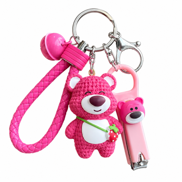 Pink Bear Multi-Charm Wristlet Keychain with Nail Clipper