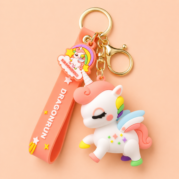 Rainbow Unicorn Silicone Keychain with Wrist Strap