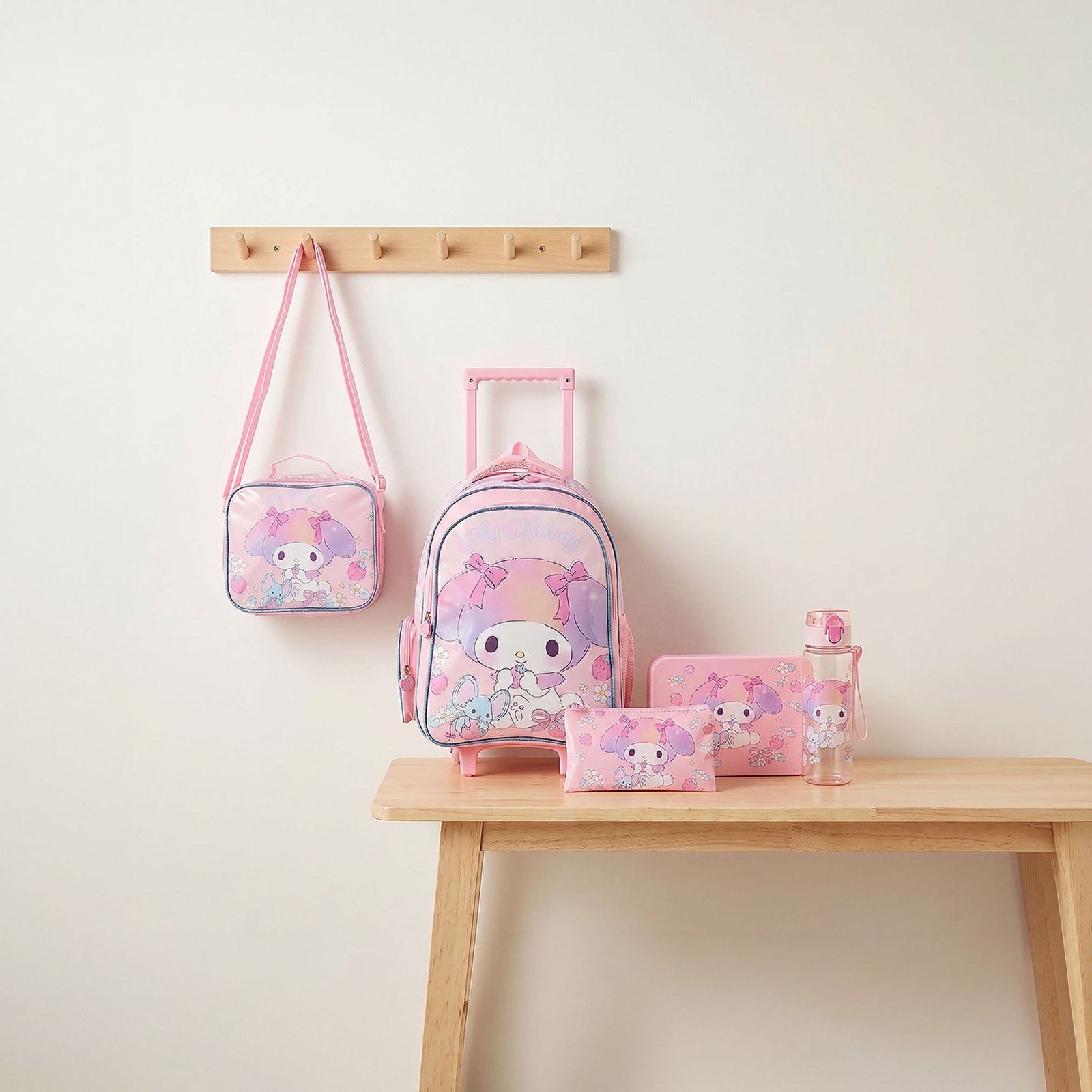 Sanrio My Melody Print 5-Piece School Trolley Bag Set 1