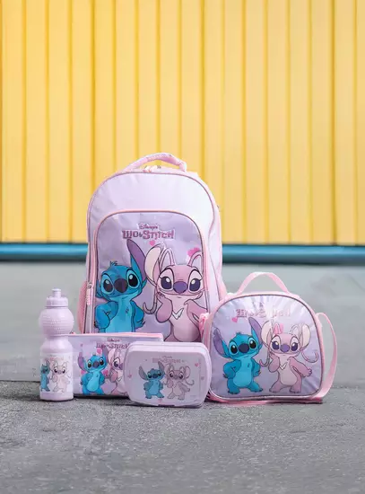Stitch and Angel Print 5-Piece Trolley Backpack Set5