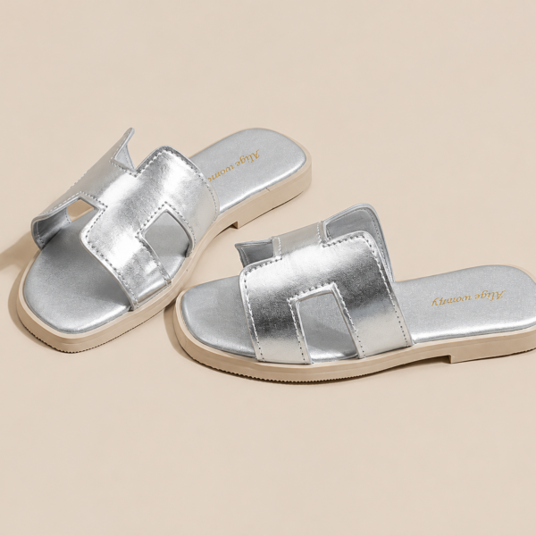 Women's Metallic Silver Slide