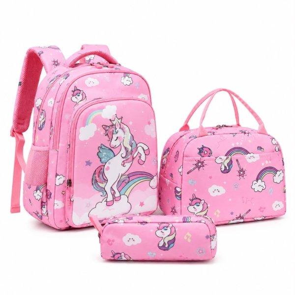 Girls’ Unicorn Dreams 3-Piece School Backpack Set – Pink